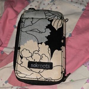 Sakroots Floral Canvas Phone Wallet in Beige, Black & Light Blue